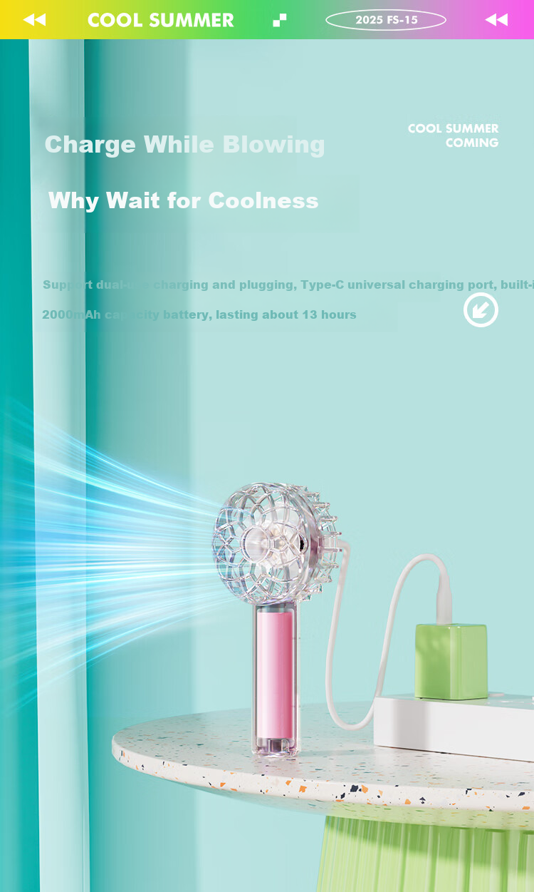 Newmine Handheld Mini Fan, Portable Mini Fan with 13-Hour Long Battery Life, Quiet Operation, Colorful Light, Desktop Cooling Fan, Dazzling Blue And Cya 15