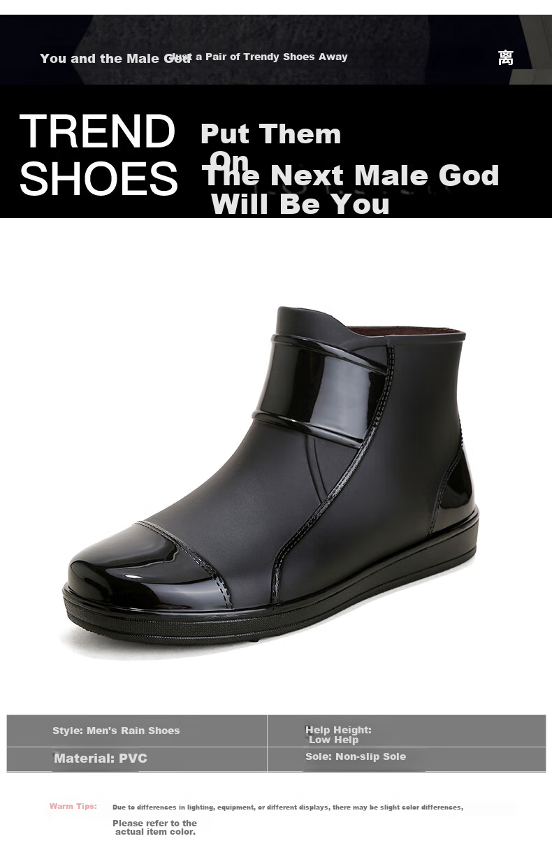 FOOTOPPO Fashionable Short Warm Rain Boots for Men, Winter Fleece-Lined Rain Boots, Men's Rain-Proof Overshoes, Thickened Non-Slip Water Shoes, Waterproof Shoes 3