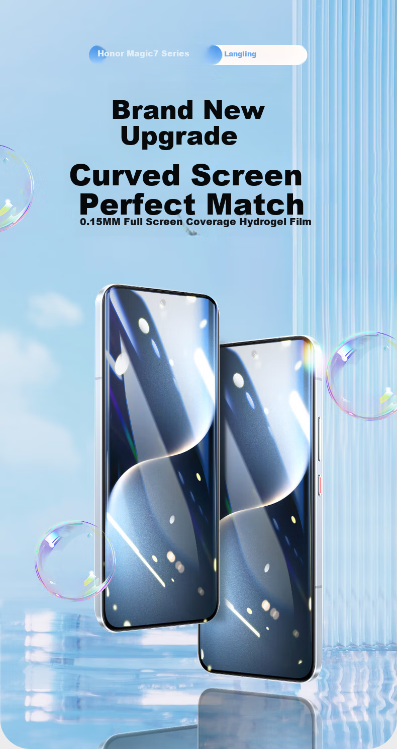 LANGLING [2 Ultrasonic Unlock Pieces] Screen Protector for Honor Magic7, HonorMagic7 Hydrogel Film, Non-Tempered Full Coverage HD Soft Film, Shatterproof And Scratch-Resistant Front Film 1