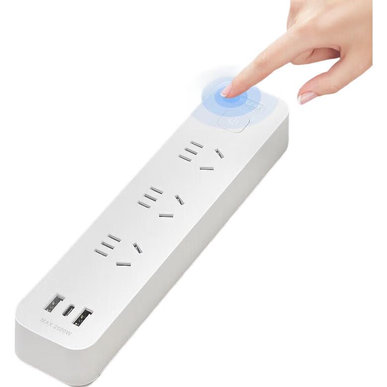 Сетевой фильтр DELIXI с USB-портами, 2 розетки, 1 USB Type-C, 1.8 метра, белый