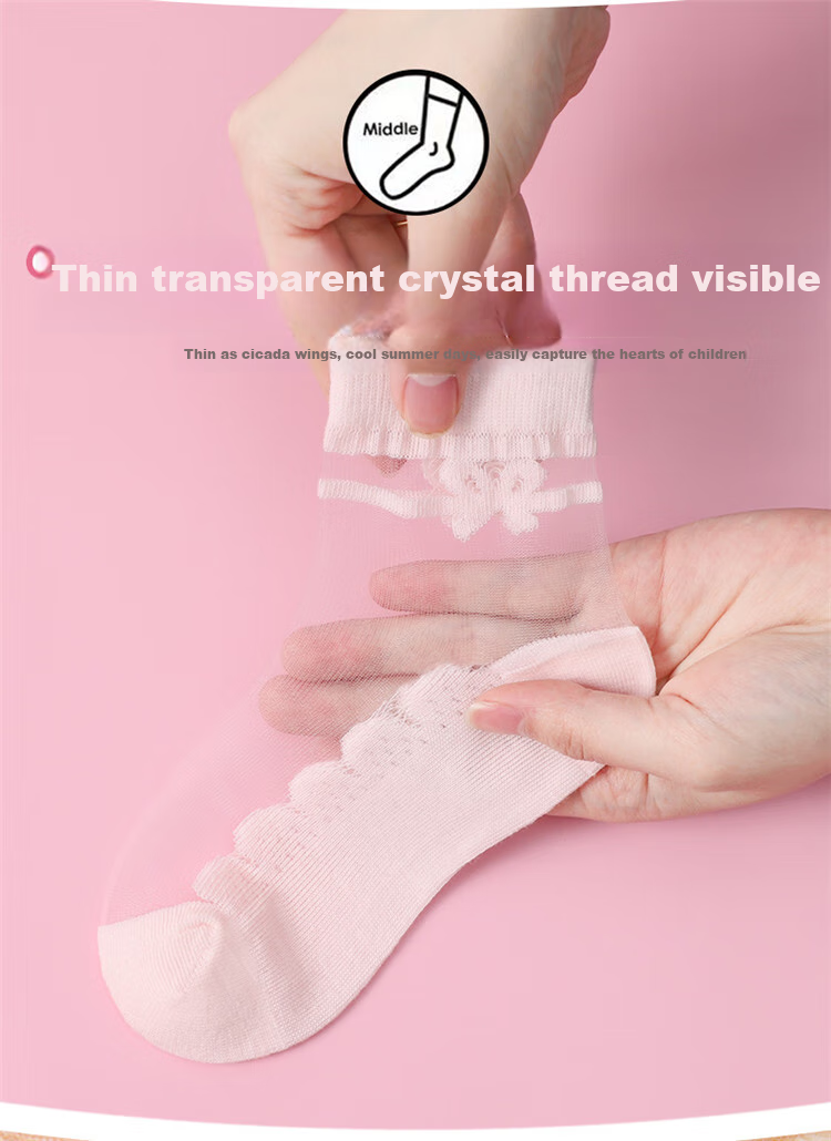 LangSha Children's Socks, Girls' Summer Ultra-Thin Crystal Socks, Versatile Lace Short Socks for Girls And Toddlers 8