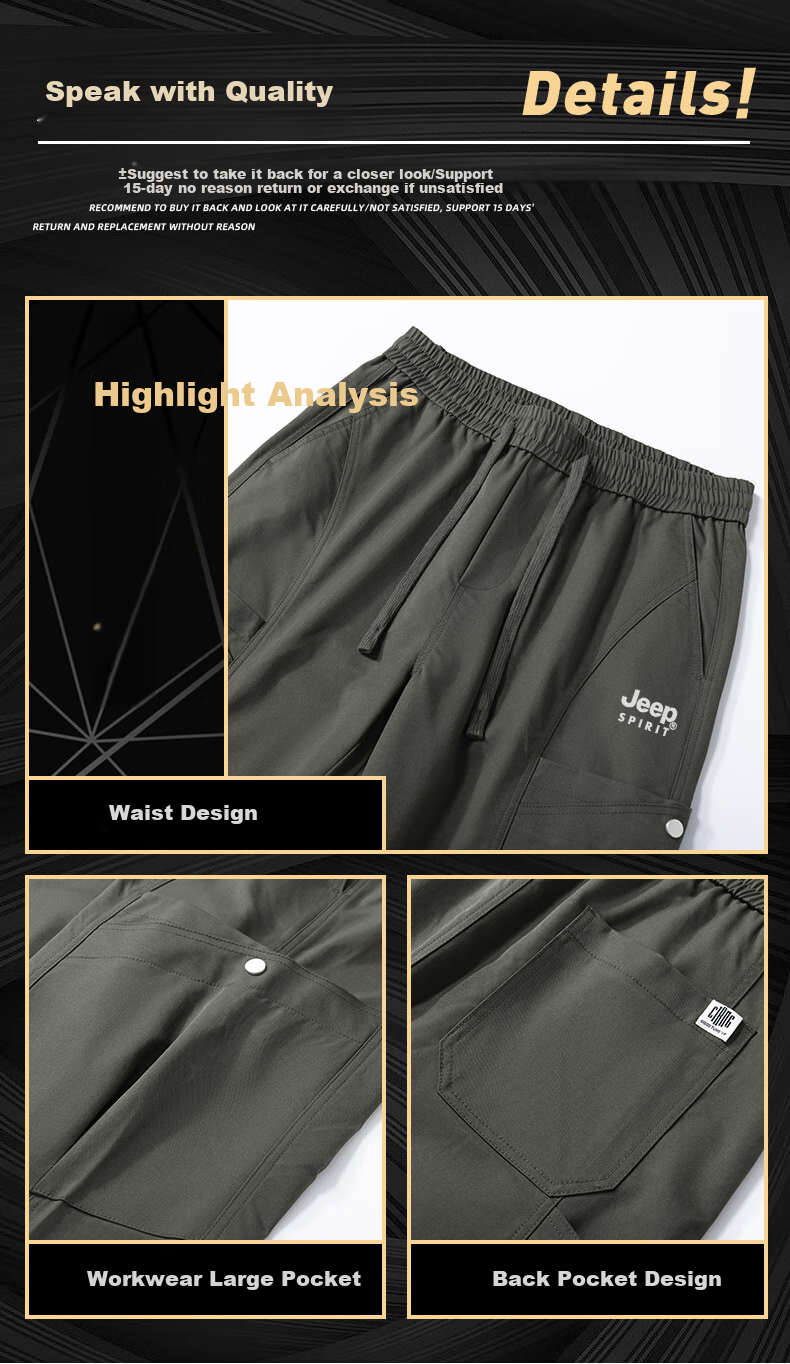JEEP SPIRIT Men's Cargo Pants, Spring Straight-Leg Casual Trousers, Loose-Fitting Sweatpants, Versatile Comfortable Men's Pants, Black, 3XL 3