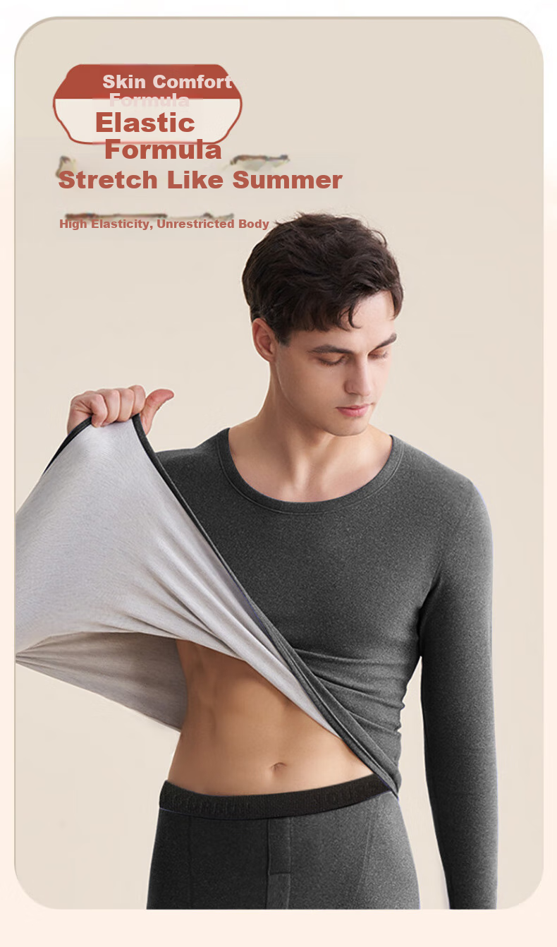 LangSha Thermal Underwear for Men, New Autumn And Winter 2026 Product, Wool And Silk Blend, 7A Antibacterial Single Top, Fleece-Lined Warm Undershirt for Me 10