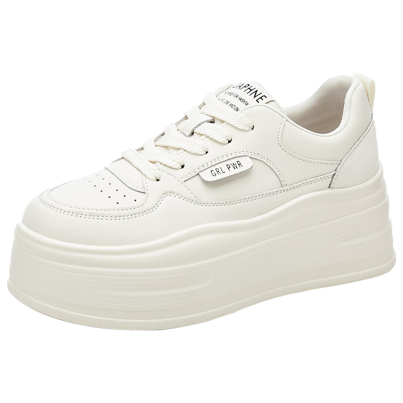 Dafuni Thick-Soled Women's Classic Panda White Sneakers, Height-Increasing Comfortable Casual Sports Shoes for Petite Women, Beige, Size 37