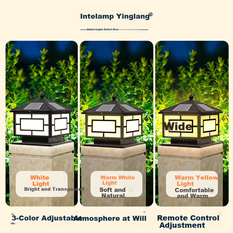 Intelamp Solar Wall Light Pillar Head Lamp Outdoor Garden Light Villa Garden Gate Post Light Home Waterproof LED Landscape Light