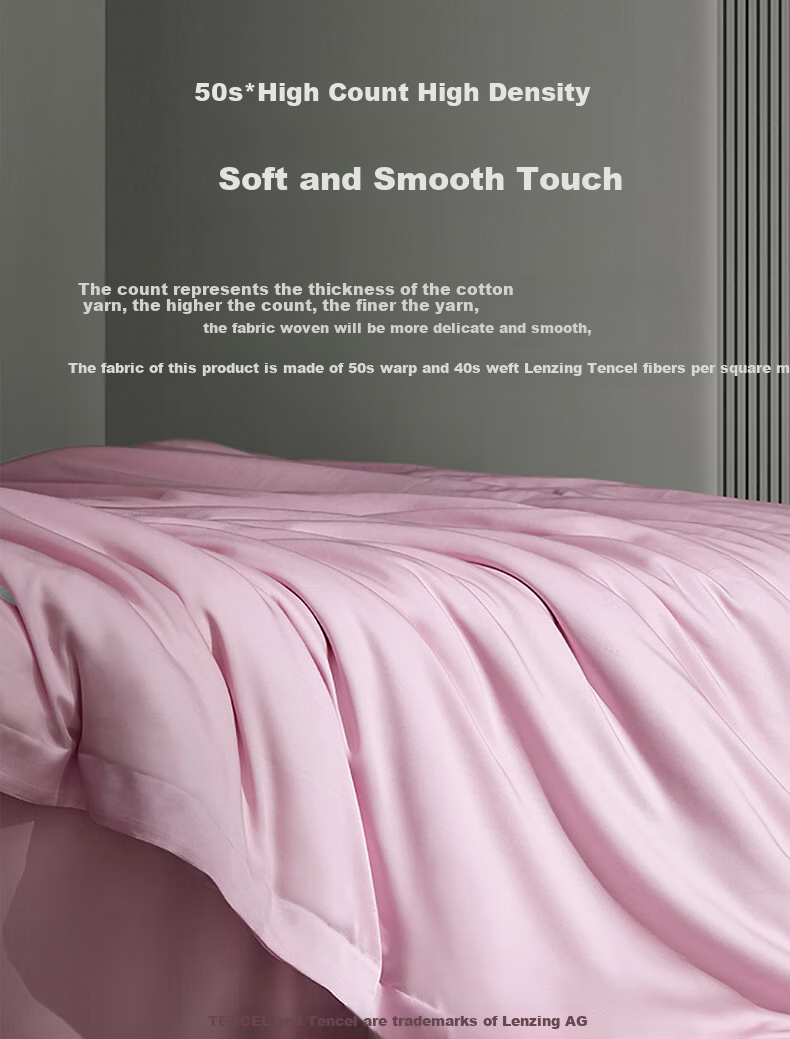 LOVO Luolai Shenghuo Tencel Three-Piece Set, 100% Tencel Cool-Touch Silky Smooth, 150*215cm, Pink, for Student Dormitory 9