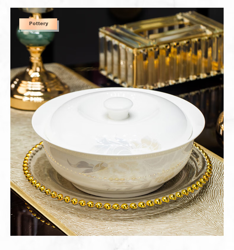 KANGQIN Ceramic Chopsticks, Bowls, And Plates Set for Home Use, Housewarming Gift, High-Quality Tableware, 81-Piece Upgraded Soup Pot Gift Box 10