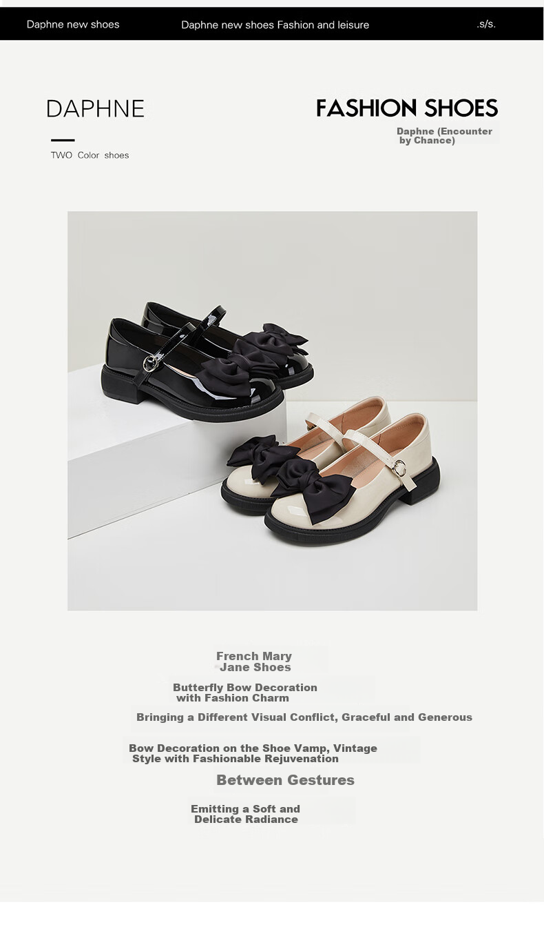 DAPHNE Mary Jane Leather Shoes for Women, Japanese JK Style Flat Soft Sole Bow Tie Flats 4623101026 Black Size 35 1