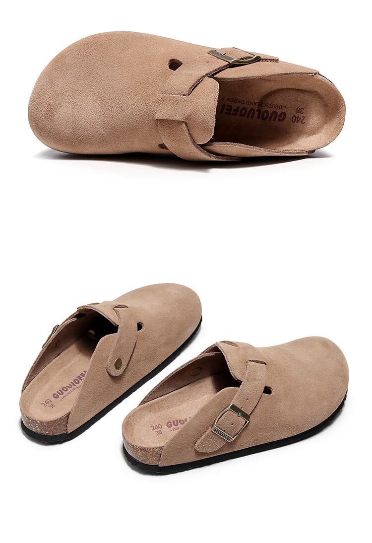 GUOLUOFEI First Layer Cowhide Toe-Cap Shoes for Men Outdoor Comfortable Soft Sole Premium Breathable Genuine Leather Toe-Cap Half Slippers for Women Brown Size 42 2