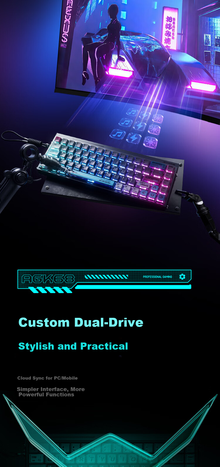 ANTGAMER AGK68 Ink Shadow Magnetic Switch Keyboard with 0.001mm Precision Certification, TTC Blue Snake Magnetic King Switches, Full 256K Scan Rate RGB Multimedia Touch Control 9