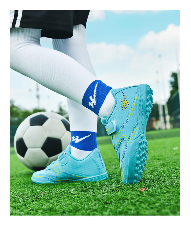 Shuangxing Children's Soccer Shoes TF Turf Studs Velcro Large Kids Student Youth Non-slip Wear-resistant Football Shoes Pink Size 39 6