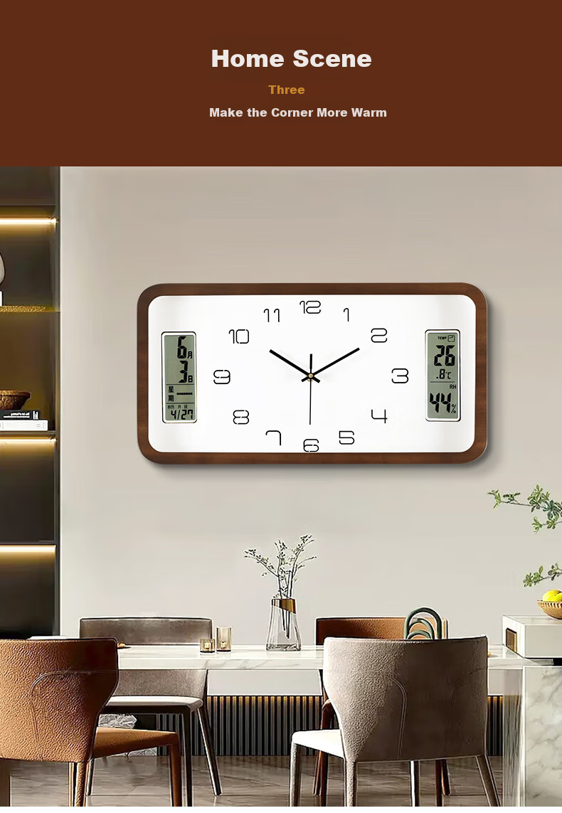 Compas Solid Wood Wall Clock for Living Room, Simple Modern Perpetual Calendar Quartz Clock, Wall-Mounted Timepiece 9048 6