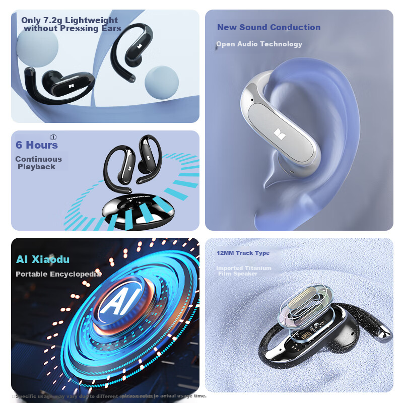 Monster D01 Silver Bluetooth Headphones with Bone Conduction Concept AI Smart XiaoDu True Wireless Earbuds, Open-Style Sports Cycling Long Battery Life, Compatible with Apple