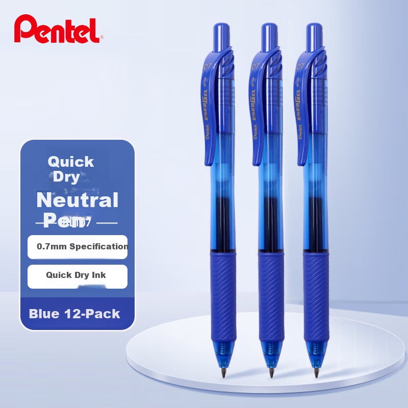 Pentel BL107 Retractable Gel Pen, Stylish 0.7mm Signature Pen for Business And Students, Quick-Drying Water-Based Pen, Office Supplies Stationery, Blue, Pack of 12