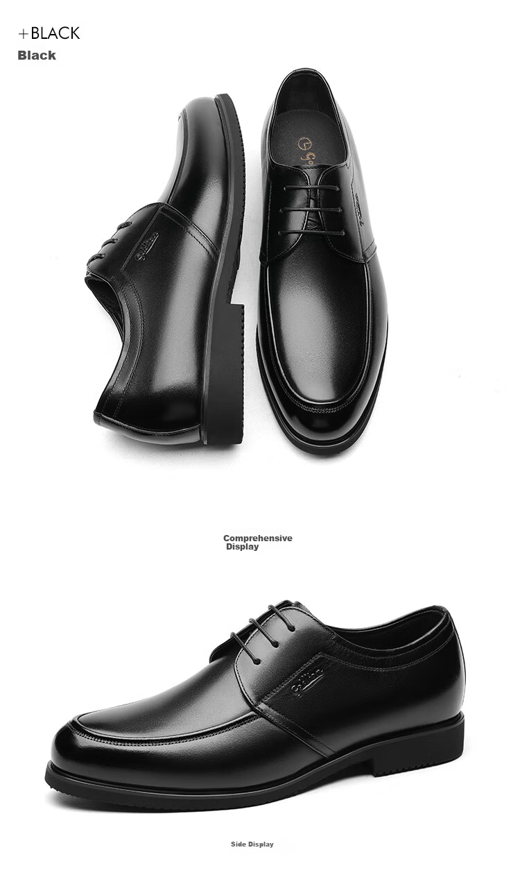 Goldlion Men's Shoes, Business Formal Shoes, Comfortable Breathable Wear-Resistant Simple Fashion Leather Shoes, 53371088201A-Black Size 44 8