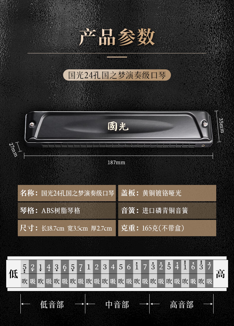 Guoguang 24-Hole Polyphonic C Key Professional Zodiac Harmonica - Ox (Imported Reeds, Includes Playing Instructions) Athens Black 8
