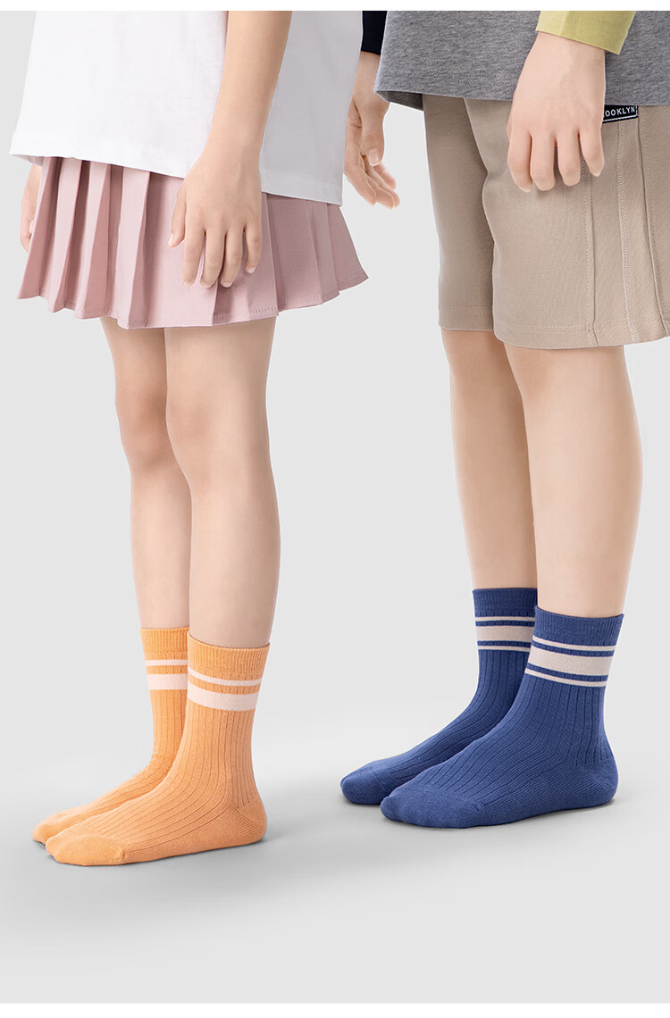 JD Jingzao Children's Socks Girls' Four Seasons Mid-Calf Striped Cotton Socks 9-12 Years Back to School Youth Size 20-22 17