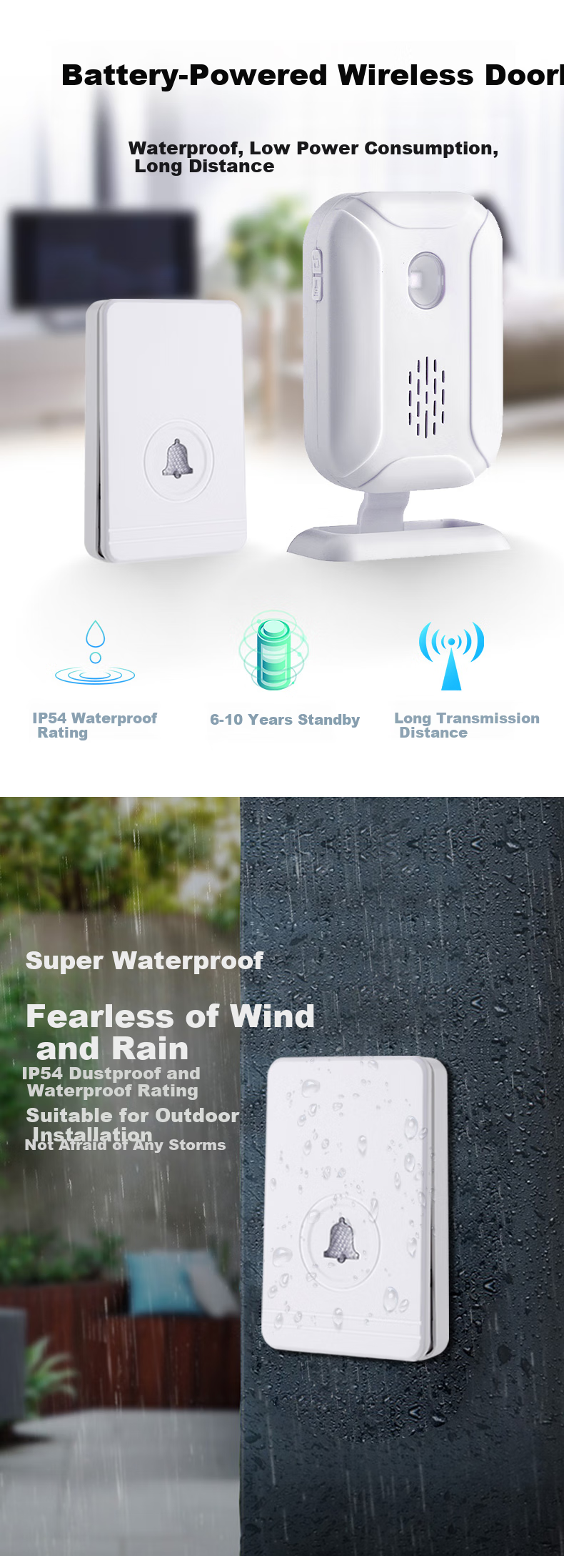 LFang Wireless Doorbell, No Wiring Required, Waterproof, Long-Range, Elderly Call Button, 1 Button + 1 Receiver 1