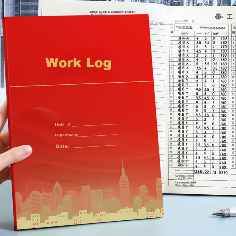 Longe Employee Time Record Book, 31 Days 2026 New Model, Worker Record Form B5 Large Size, Personal Construction Site Registration Book with Date, Large Grid, Customizable