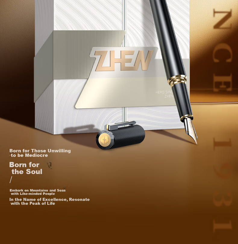 HERO Fountain Pen, Zhenrong Series Light Luxury 10K Gold Pen, Black And Gold Ink Gift Box, High-End Signature Pen for Men, Leaders, Teachers, Birthday Gift 2