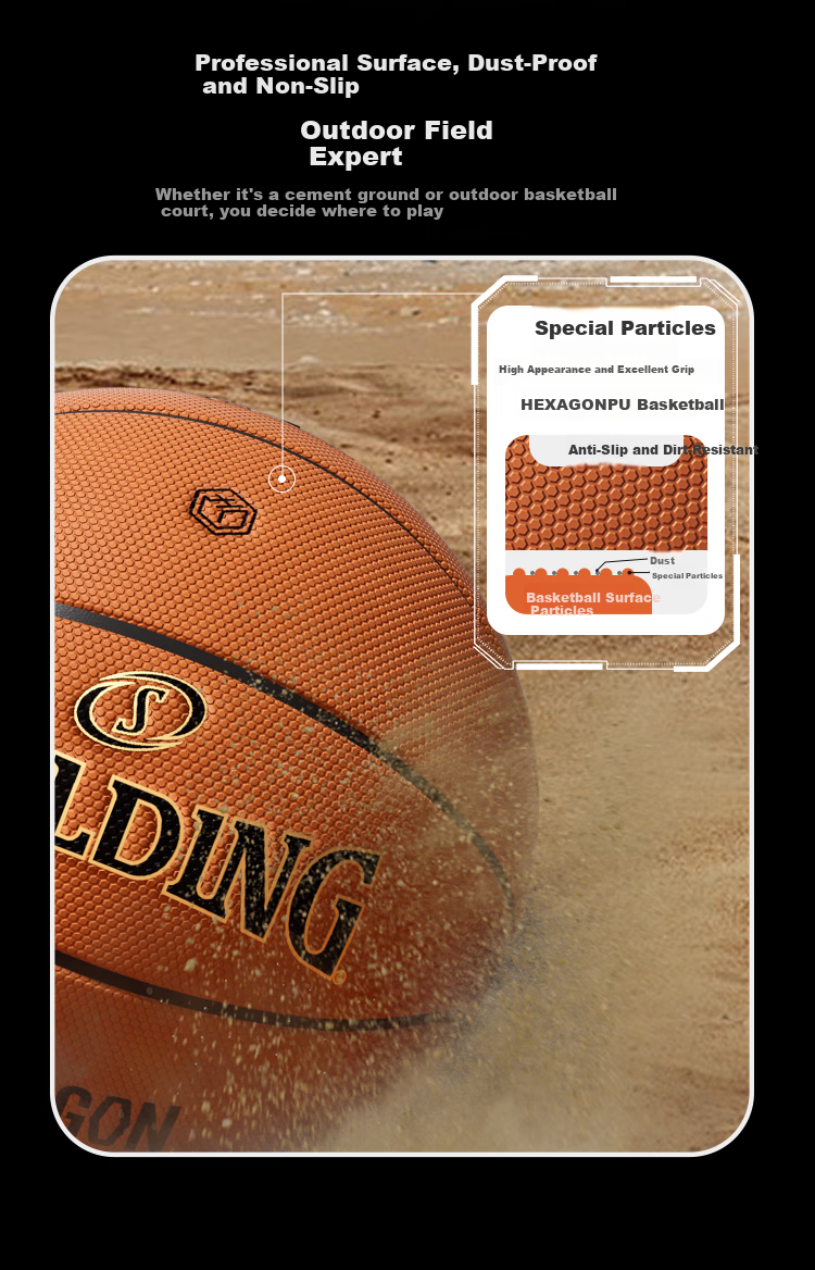 JD Original | Spalding Co-Branded HEXAGON Series No. 7 PU Adult Basketball, Moisture-Absorbing Standard Size 7 Ball 6
