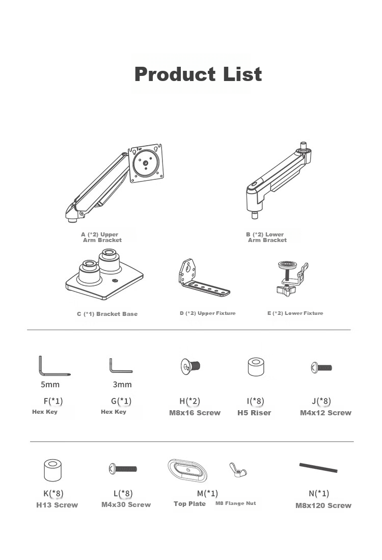 JD Original Monitor Stand, Mechanical Arm, Computer Desk Clamp Base, Screen Lifting Suspended Riser JZ-ZJ01 White 17-32 Inch, Compatible with Zhuowei Gaming 13