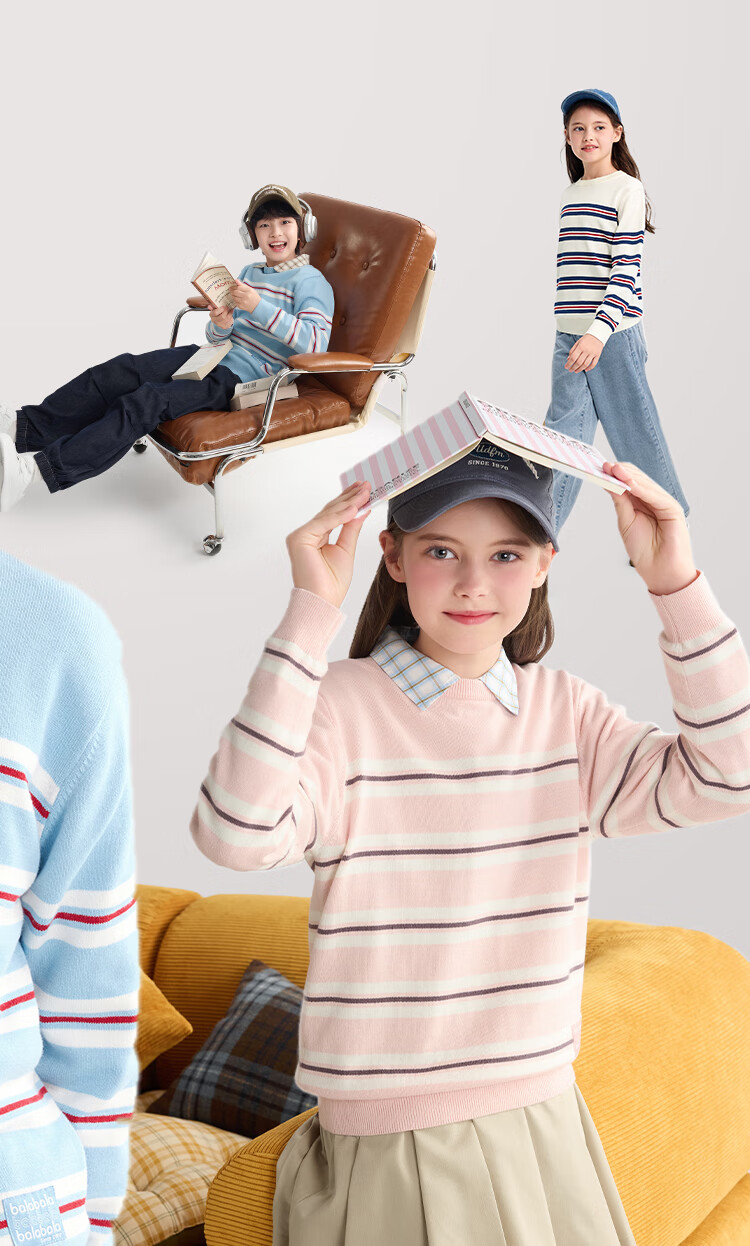 BALABALA Balaone Kids Sweater Boys 2025 Spring Autumn Knitwear Girls Parent-Child Pullover 208325103201 2