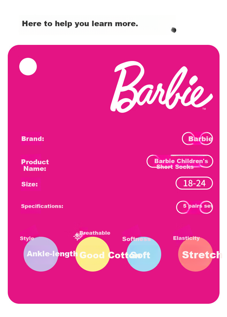 Barbie Children's Socks, Girls' Mid-Calf Cotton Socks for Spring And Autumn, Cute Long Socks for School-Age Girls 9