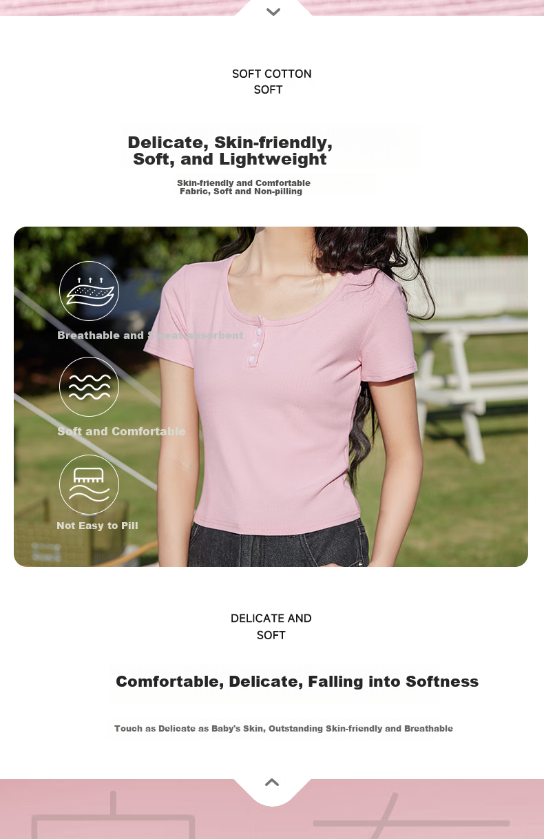 Baleno U-Neck Button-Up Short-Sleeve T-Shirt for Women, New Summer 2025 Style, Pleated Fashionable Thin Fitted Short Top Tee 3
