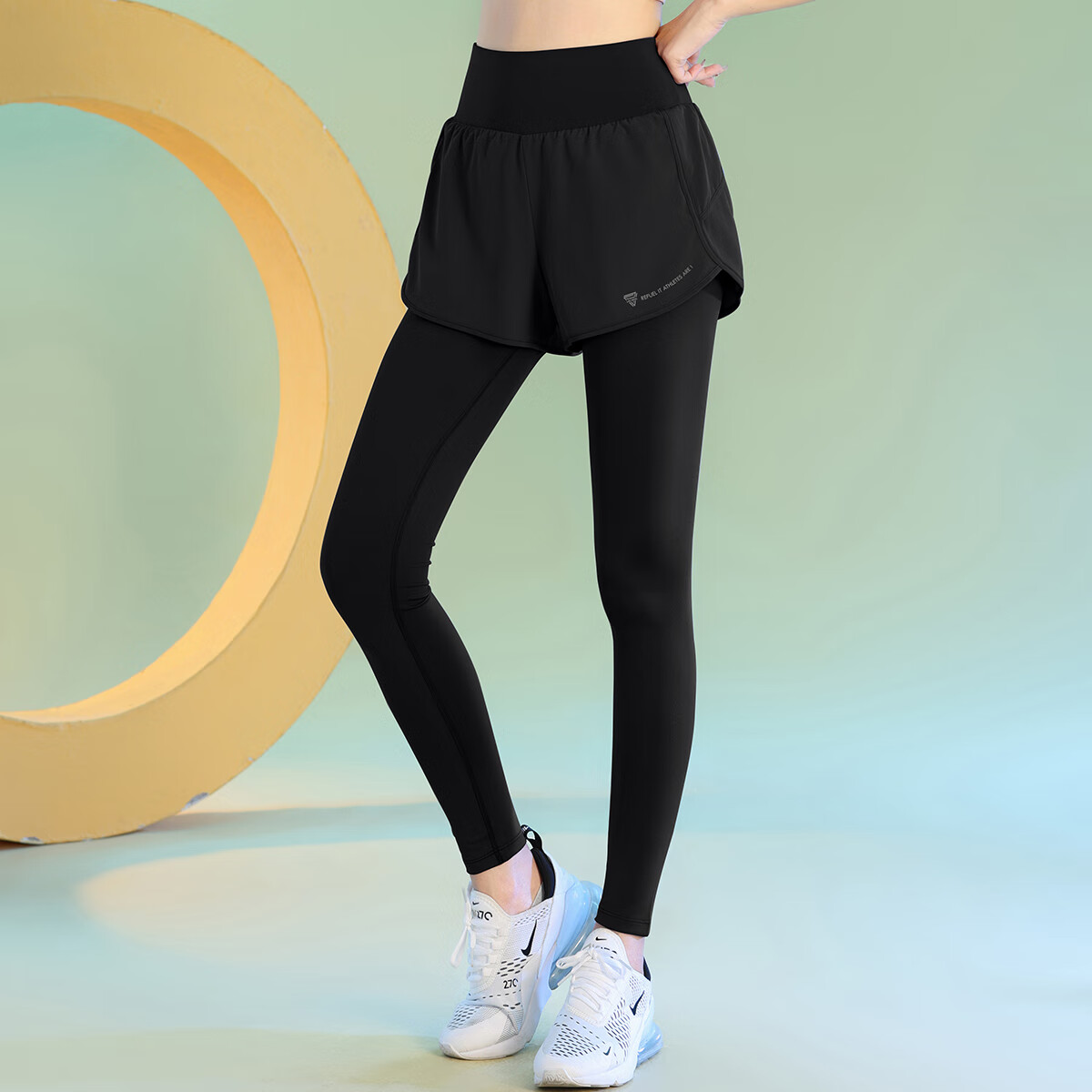 Baisirong Women's Gym Workout Pants New High-Waist Tummy Control Fake Two-Piece Running Training Sweat-Enhancing Quick-Dry Leggings