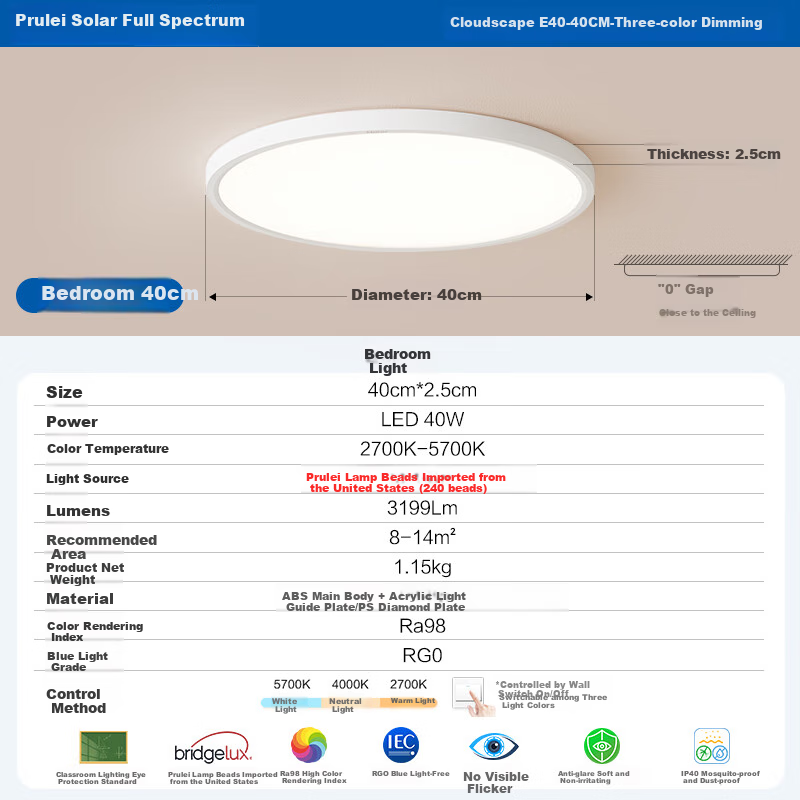 Haier Eye-Protection Ceiling Light, Full Spectrum Living Room Lamp, Simple Bedroom Light, LED Lighting Fixture [Installation Included]