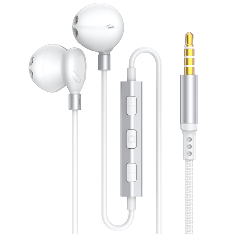 DOOSEYUON Wired Semi-In-Ear Earphones with In-Line Control, 3.5mm Jack, White, Compatible with Computers, Laptops, and Mobile Phones