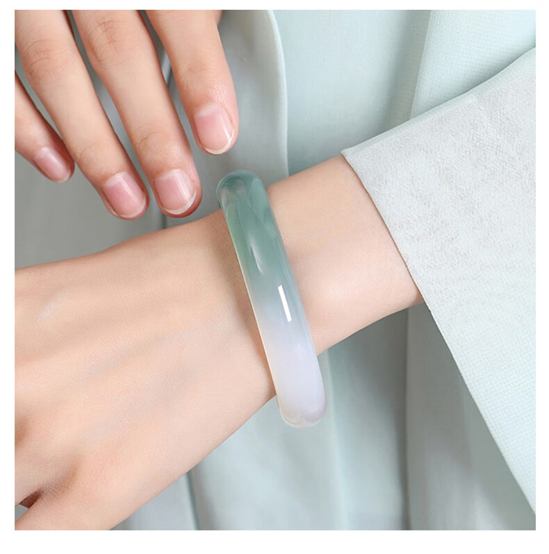 Chow Tai Fook Half-Mountain Half-Water Icy Chalcedony Bangle for Women Dingdang Bracelet Birthday Gift for Mom Mother's Day Present 3