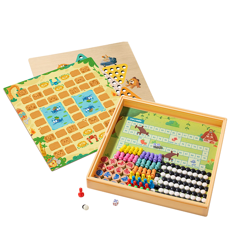 Deli 5-in-1 Game Set: Chess, Go, Ludo, Jungle Chess, Animal Chess - Kids Camping Gift Set