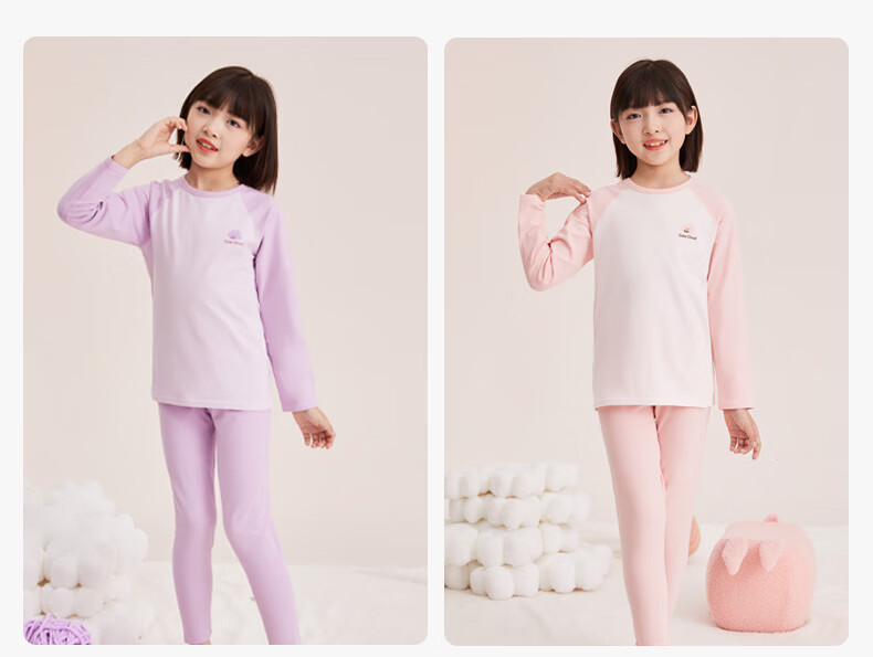YUZHAOLIN Kids Thermal Underwear Set Boys Girls Class A Cotton Autumn Top and Bottom Moisture-Wicking Homewear Peach Pink Size 130 2