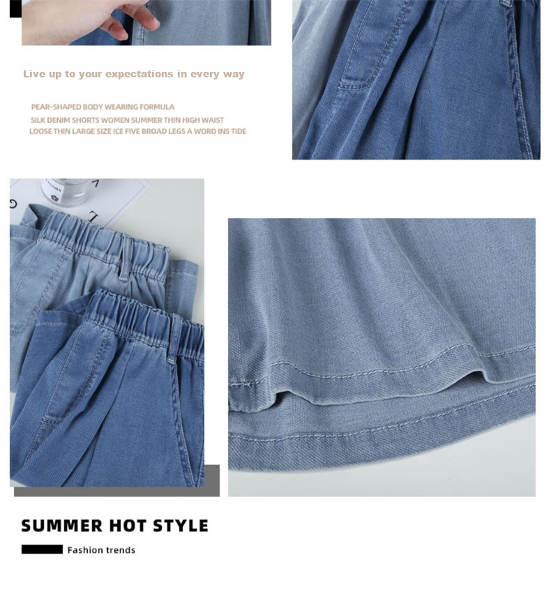 LangSha Tencel Soft Denim Shorts for Women, Summer 2025 New High-Waisted A-Line Slimming Loose Straight-Leg Mid-Length Shorts 18
