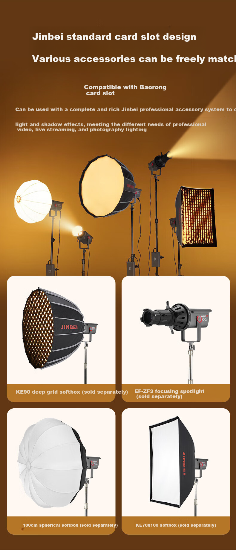 JINBEI JL500BI Live Streaming Fill Light, Single And Dual Color Temperature LED Photography And Videography Light, 500W, for Film And Photo Lighting, Streamer Soft Light, Studio Video Shooting, Constant Light 11