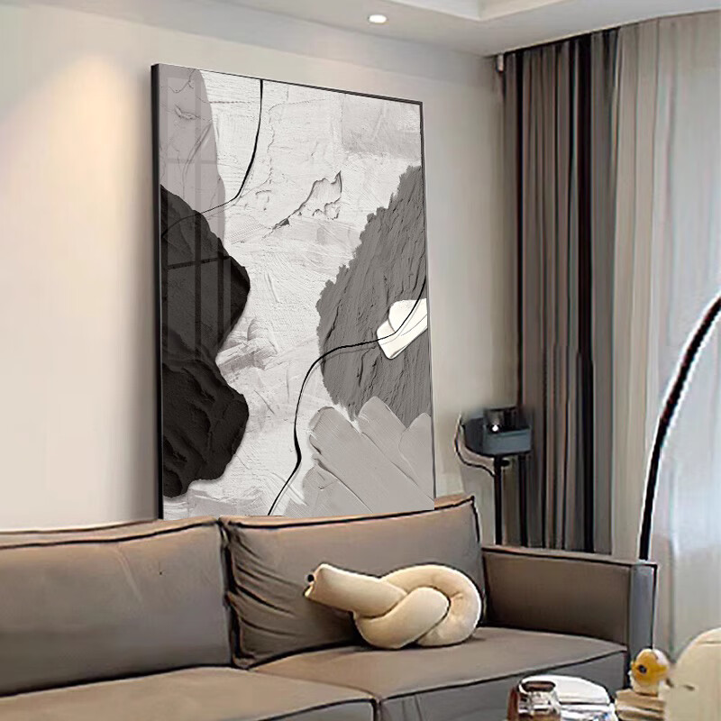 Yihuan Yu Black and White Abstract Living Room Decorative Painting Modern Minimalist High-End Line Art Sofa Background Wall Floor Painting Entryway Wall Art