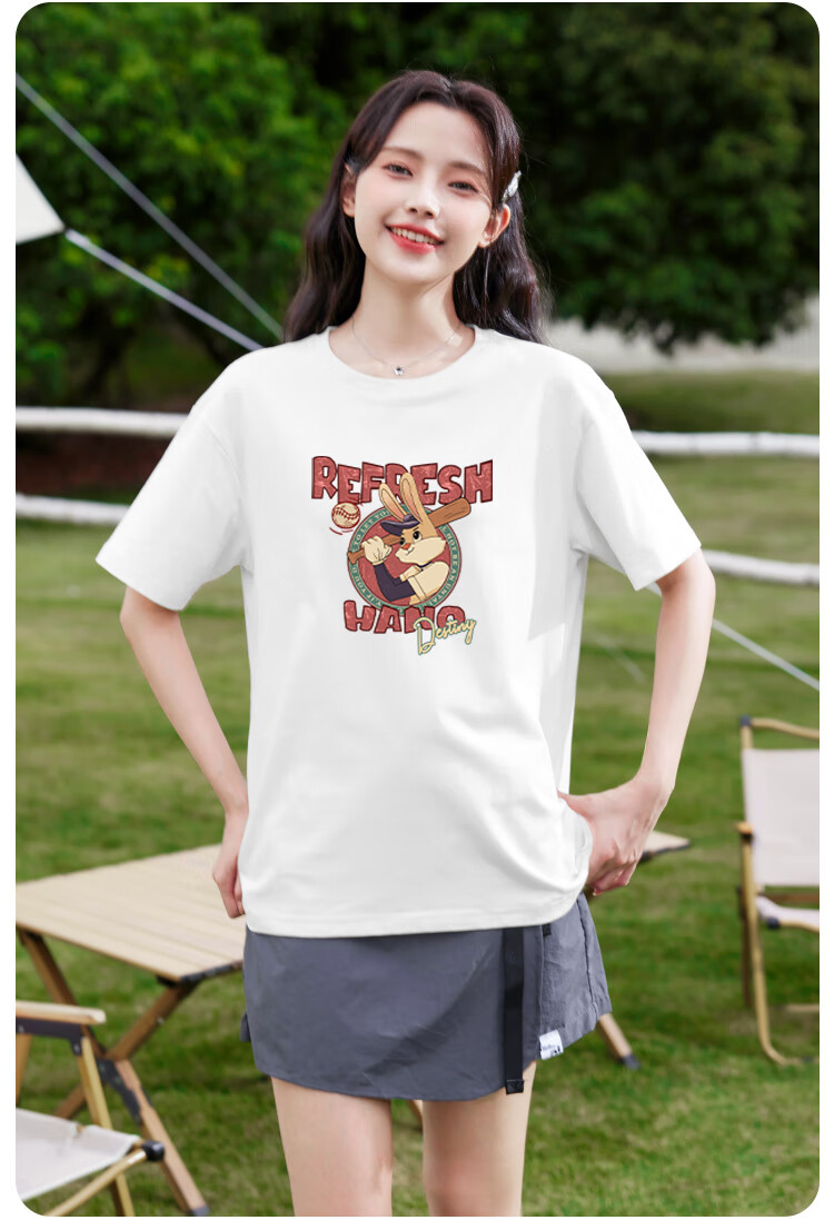 Baleno 100% Pure Cotton Loose Short-Sleeve T-Shirt for Women, 2026 Summer Casual Fashion Versatile College Style Outfit Top 3