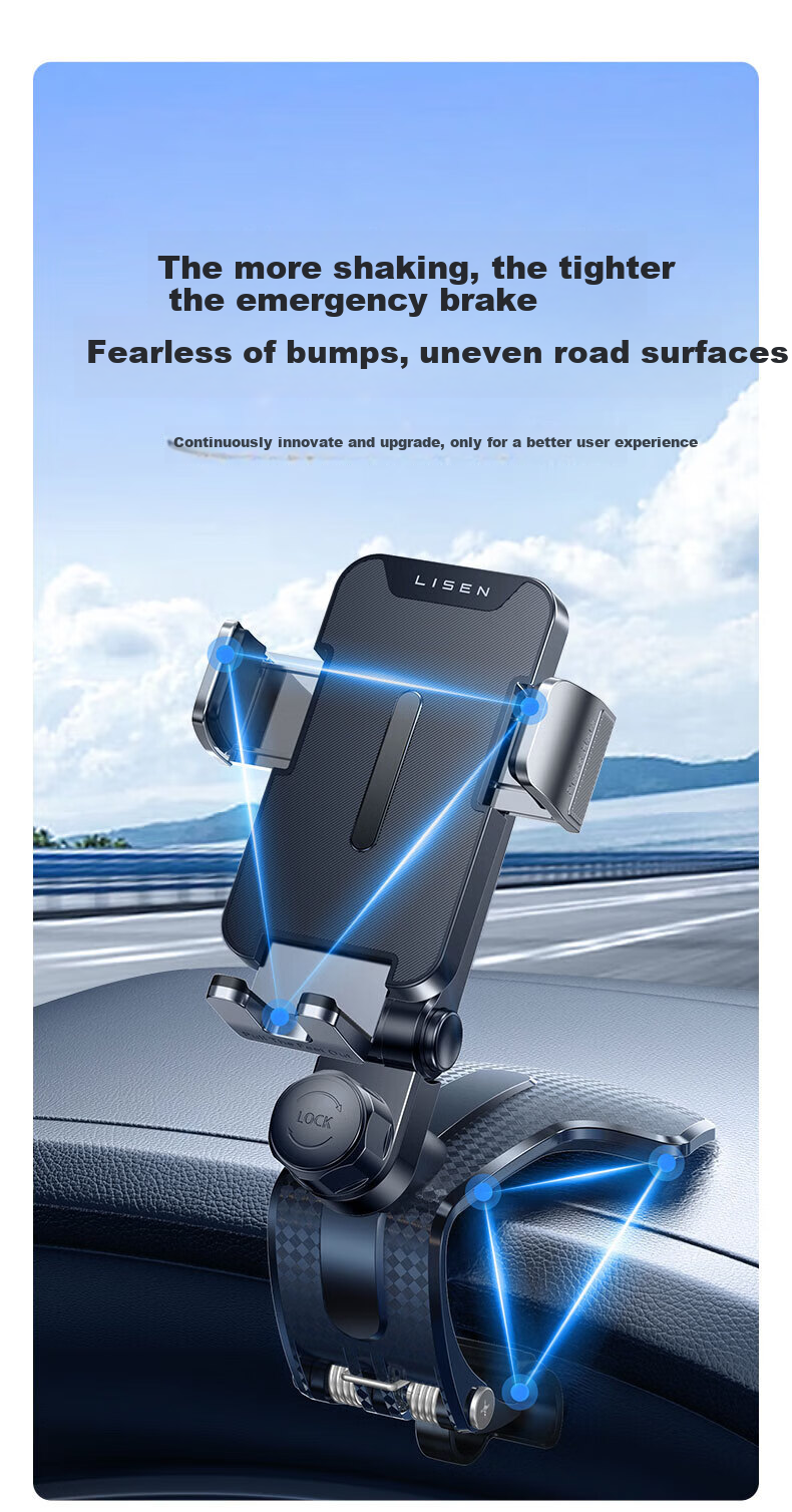 Lisen Car Phone Holder, Multifunctional Clip-On Car Phone Mount, Suitable for HUD, Center Console, And Dashboard 5