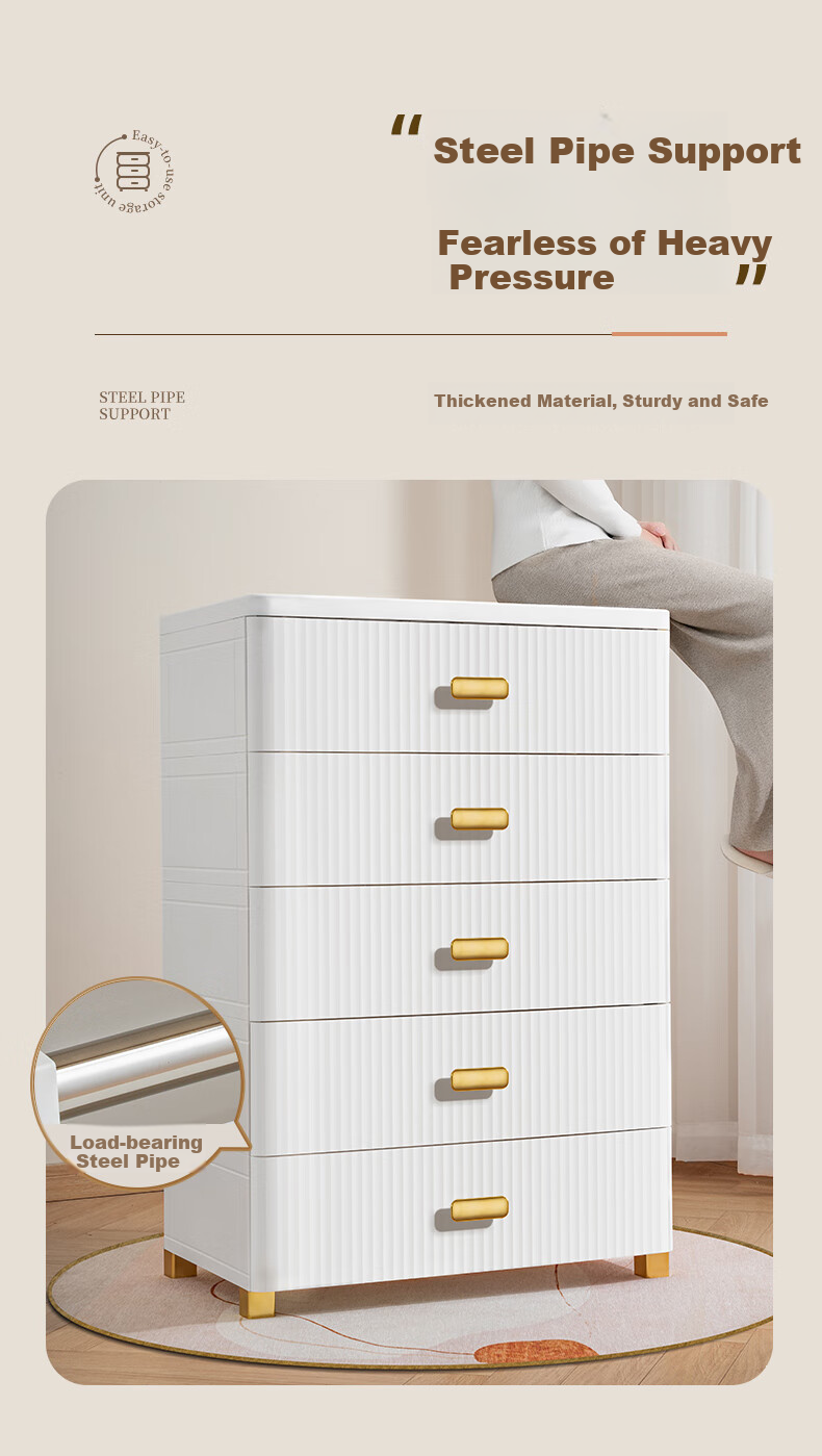 JEKO&JEKO Drawer Storage Cabinet, Bedroom Living Room Storage Cabinet, Wardrobe, Bedside Table, Toy Snack Organizer Cabinet, Five-Drawer Chest, Five-Tier 4