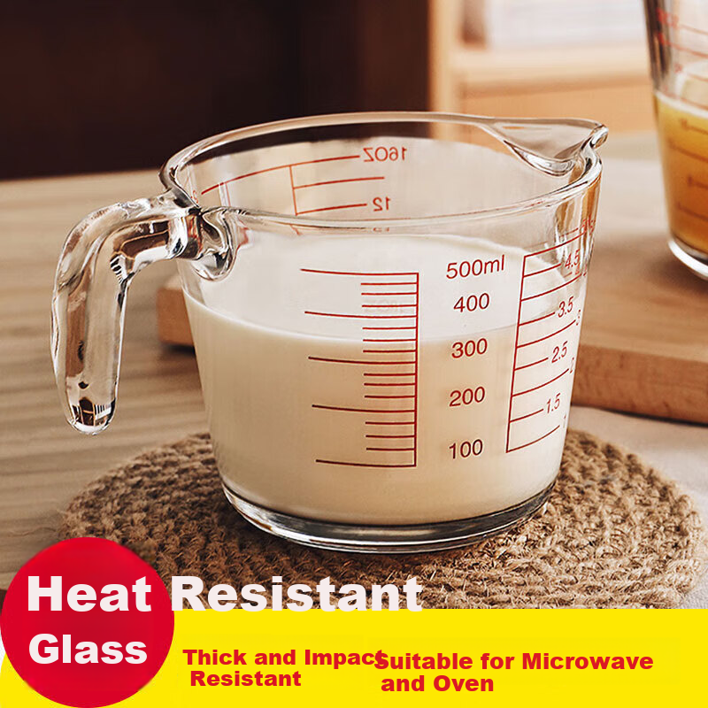 CRISTALGLASS Milk Cup for Home Use with Scale, Heat-Resistant Glass Cup, Baking Measuring Cup, Children's Breakfast Cup, Egg Beating Measuring Cup for Kitche