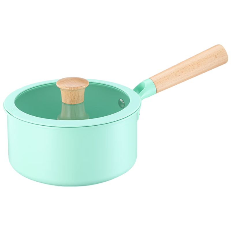 JD Original Ceramic Milk Pot, Zero Fluorine Household Baby Food Milk Heating Noodle Soup Pot, 18cm Green, Compatible with All Stoves [Non-Stick on Both Sides]