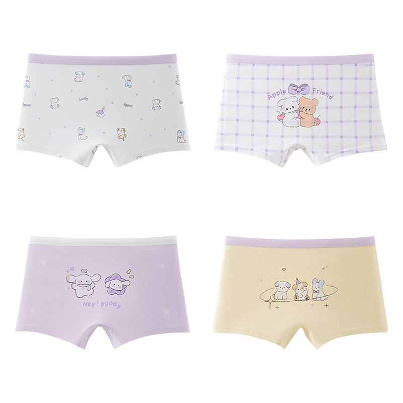 Hodo Children's Underwear Girls' Pure Cotton A-Class Comfortable Breathable Antibacterial Boxer Briefs for Girls Age 10 Development Stage