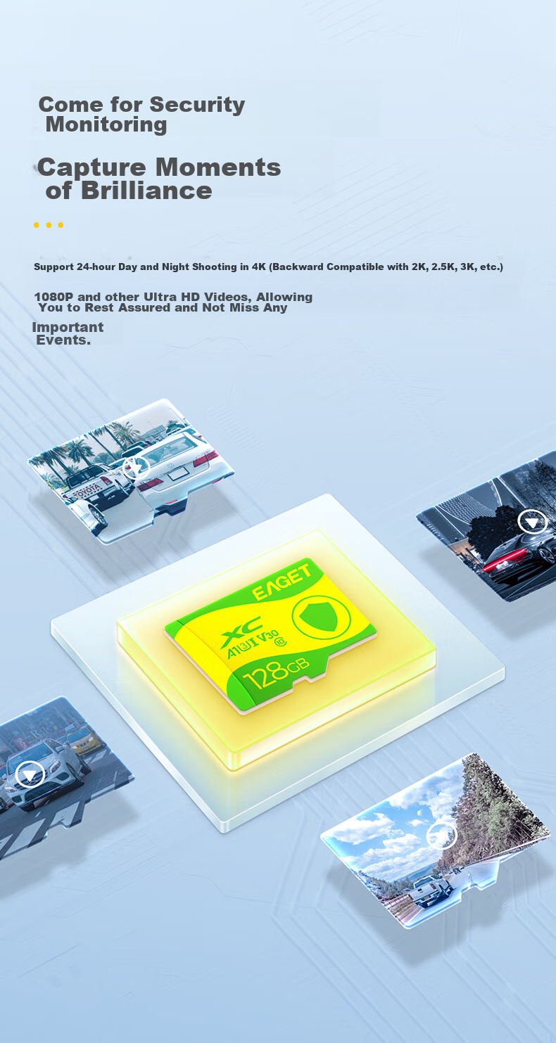 EAGET 128GB TF (MicroSD) Memory Card C10 Yellow-Green Card Compatible with 360 Hikvision Lingdu Daidai Pai Monitoring And Dash Cam High-Speed Memory Card 5