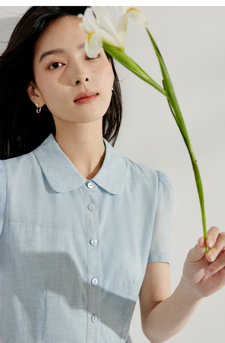 INMAN INMAN [Runway Style] Ramie French Doll Collar Dress for Women, Summer 2026 New Light Blue M 18