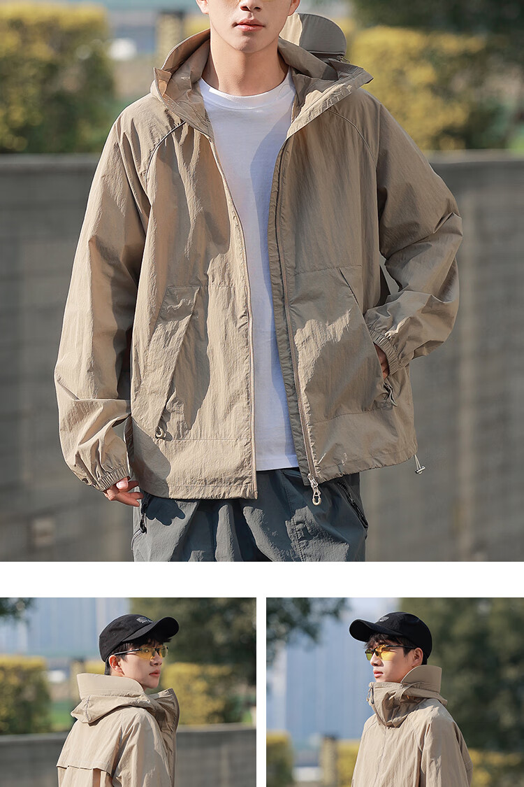 ROMON Men's Summer Lightweight Cycling Sun Protection Jacket Outdoor Waterproof Couple Coat UV Protection Khaki L 11