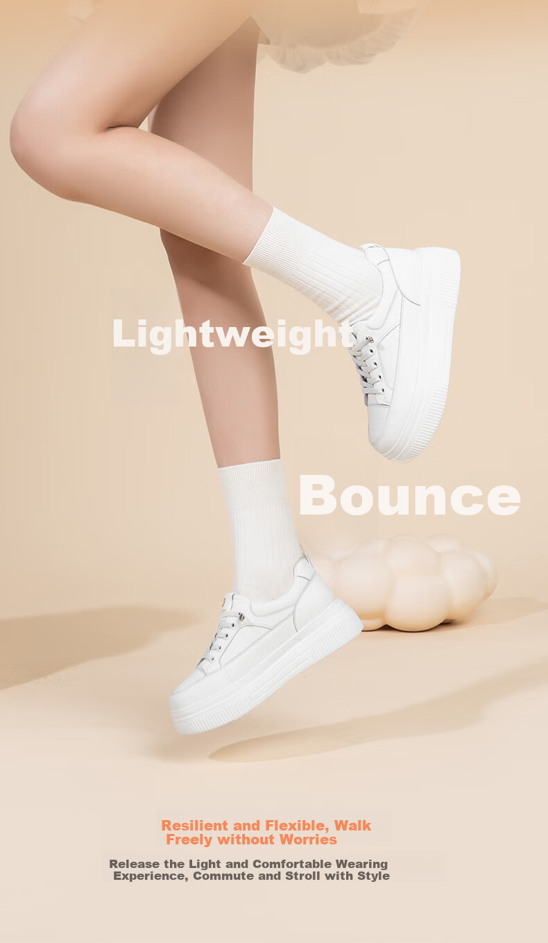 Kangnai Women's Casual Shoes, Spring And Summer Thick-Soled Heightening Sneakers, Academic Style, Solid Color, Breathable Comfortable White Shoes, White, Size 35 12