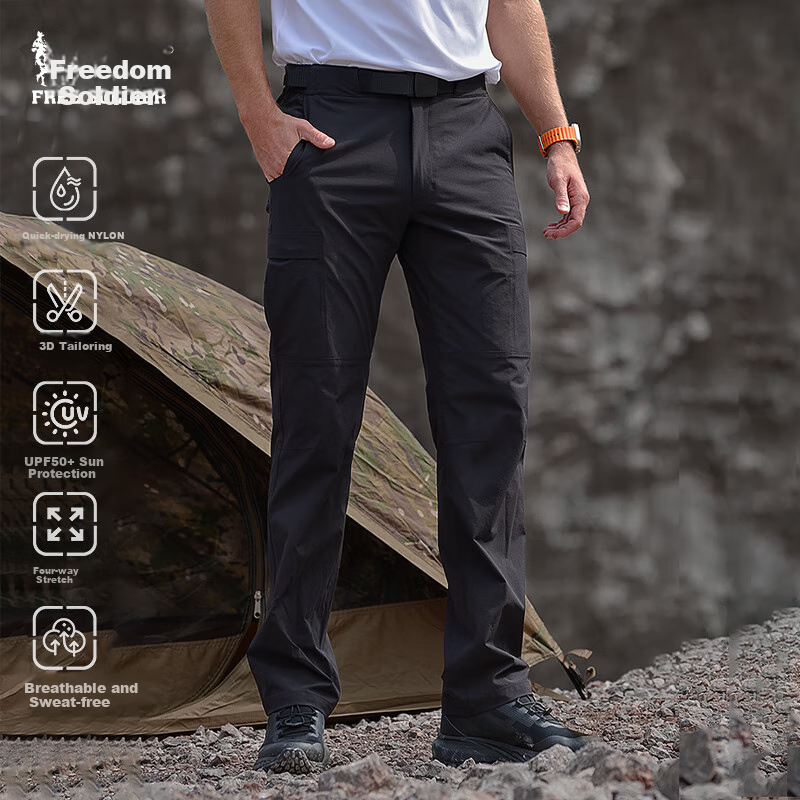 Free Soldier Yanying Spring And Summer Quick-Dry Pants, Teflon Triple Protection, Men's Breathable Sports Pants, Sun Protection UPF50+, Black, 30W/30L