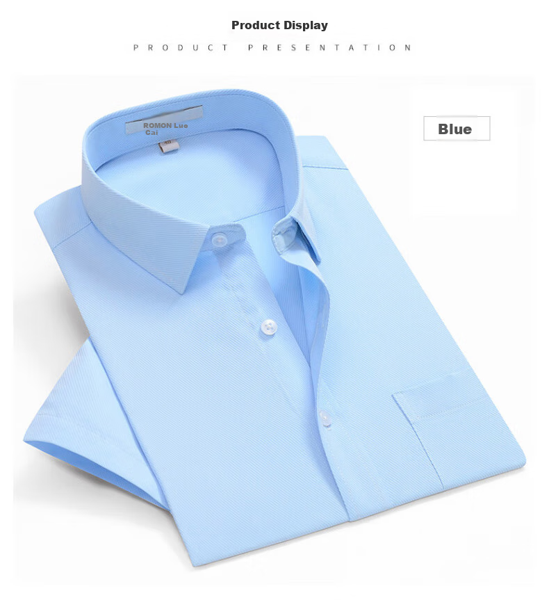 ROMON Short-Sleeve Shirt for Men, Summer Fashion Casual Solid Color Professional Workwear Versatile Dress Shirt D201 White Size 38 10